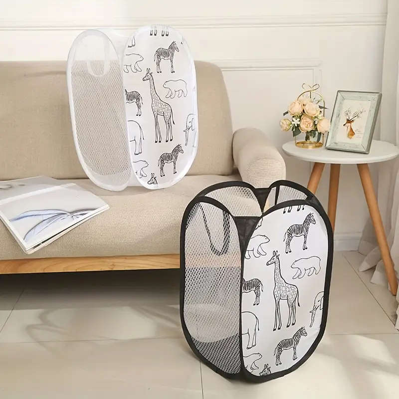 1pc Cartoon-Themed Foldable Laundry Hamper with Handles Versatile Mesh Storage Basket for Clothes To