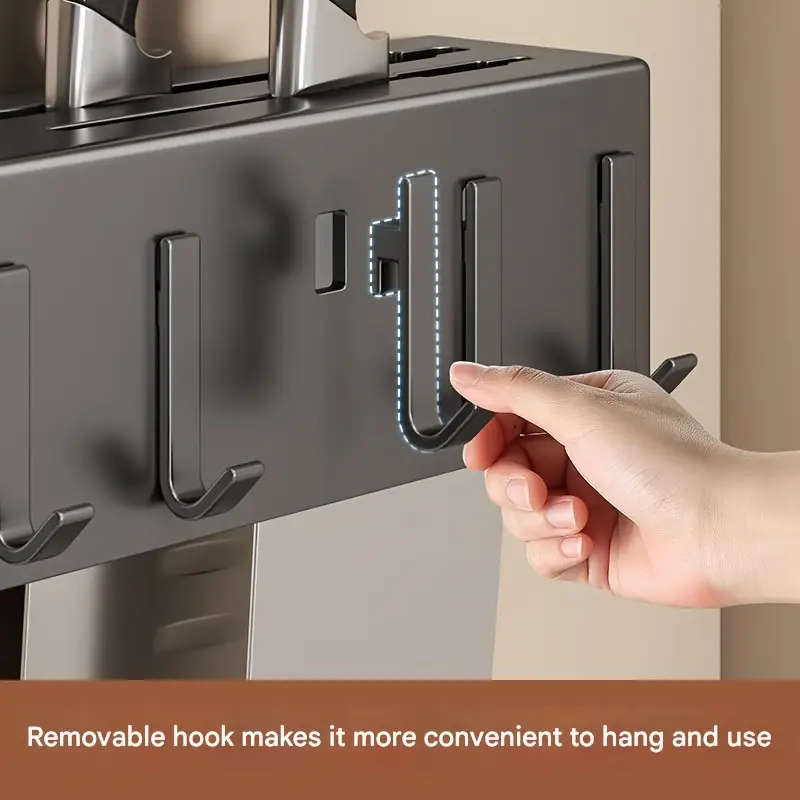 1pc Modern Wall-Mounted Kitchen Rack Carbon Steel Multi-Functional Utensil Holder 50cm