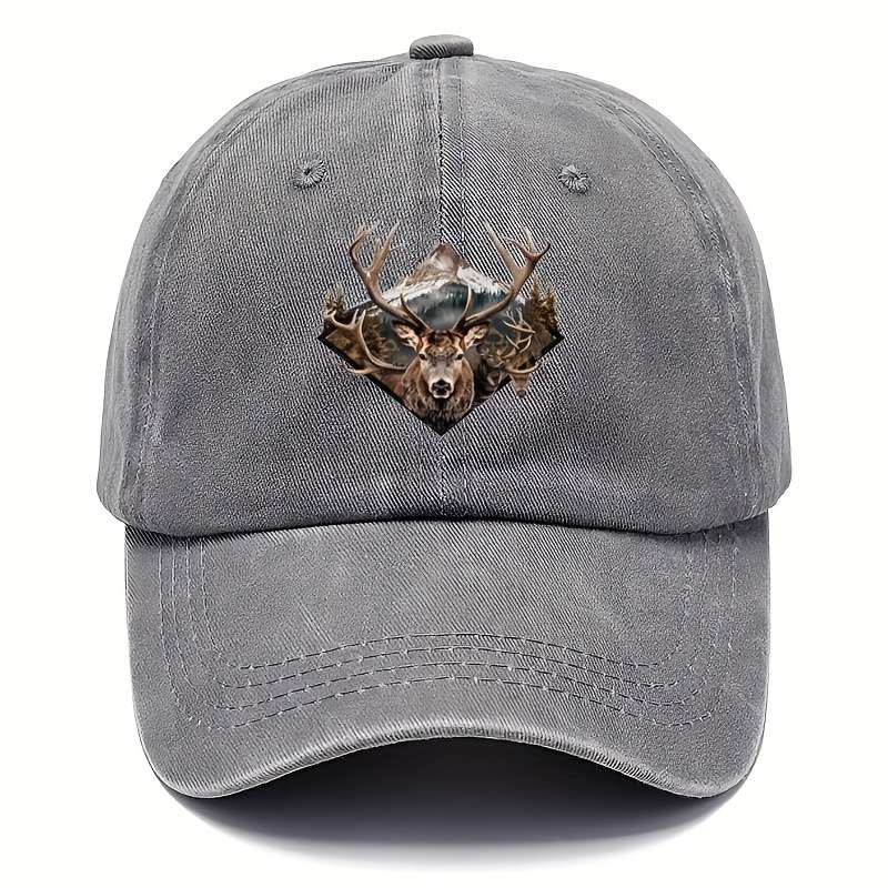1pc Vintage-Style Unisex Elk Baseball Cap Green Suede with Deer Head Design Adjustable Fit for O