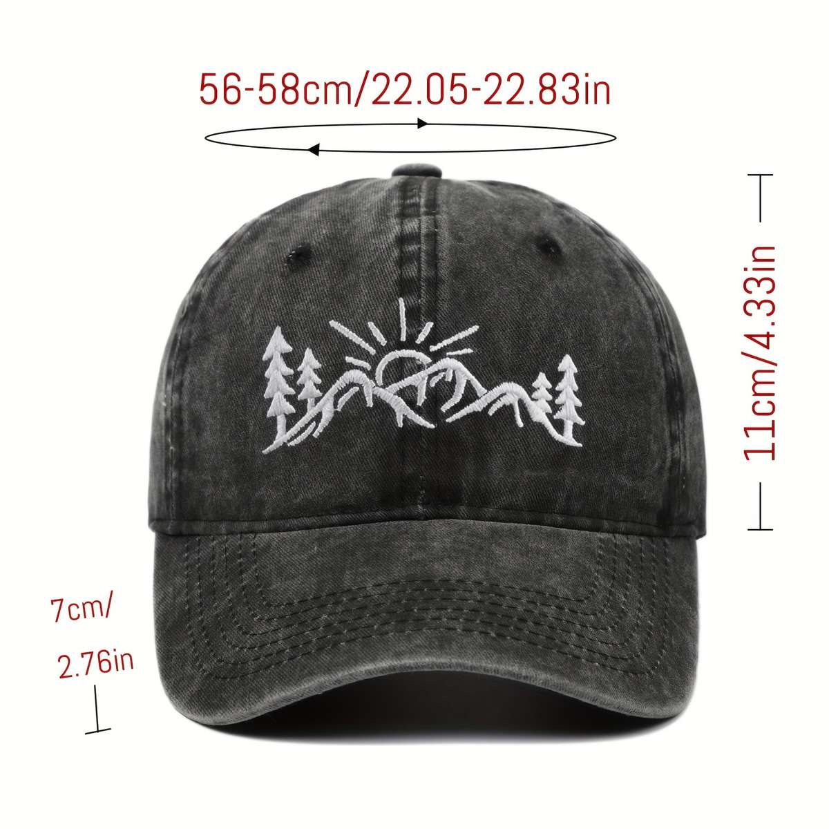 1pc Embroidered Mountain Design Baseball Cap 100% Cotton Adjustable Buckle Closure Lightweight