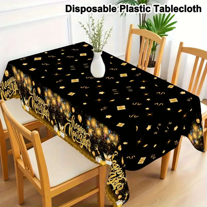 Shiny Gold Firework Balloon Pattern Disposable Plastic Tablecloth