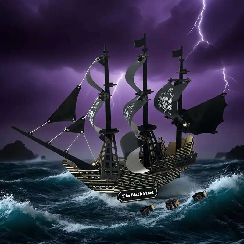3D Black Pearl Pirate Ship Handmade Assembly Model - Sailing Ship Building Kit