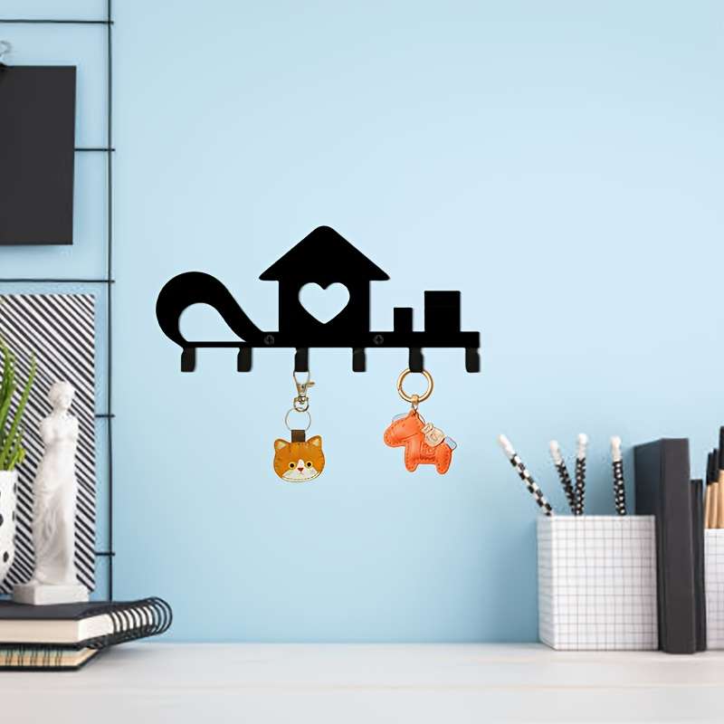 1pc Love House Metal Wall-Mounted Key Hook RackStylish Decorative Organizer for Keys Coats Hats