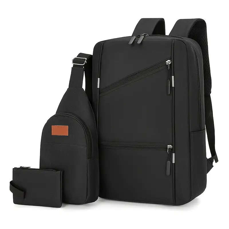 3pcs Business Backpack Shoulder Bag Korean Style Trendy Travel Casual Schoolbag Simple Fashion