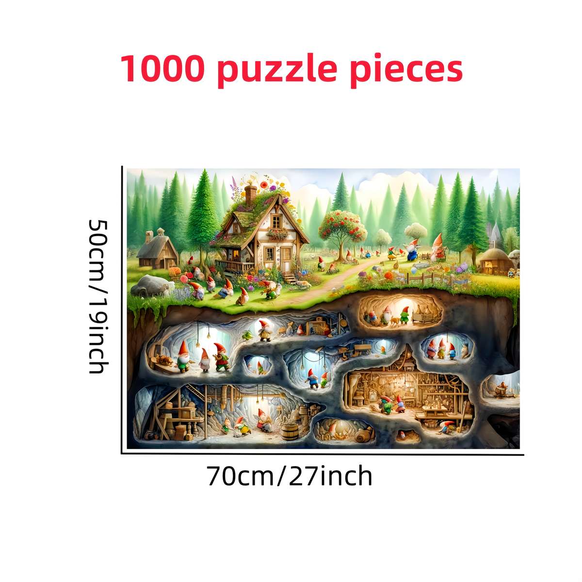 1000pcs Gnome Cave Jigsaw Puzzle for Adults Whimsical Dwarf-Themed Puzzle with Char