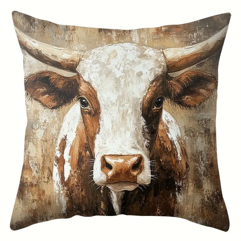 4 Piece Rustic Cow Print Zipper Pillow Covers - Warm & Cozy