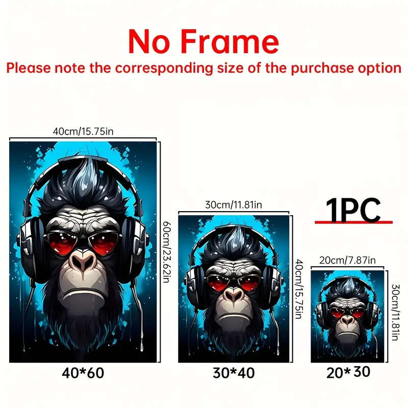 3 Piece/Set Unframed Modern E-sports style Wearing headphones Tiger Wolf Chimpanzee Painting