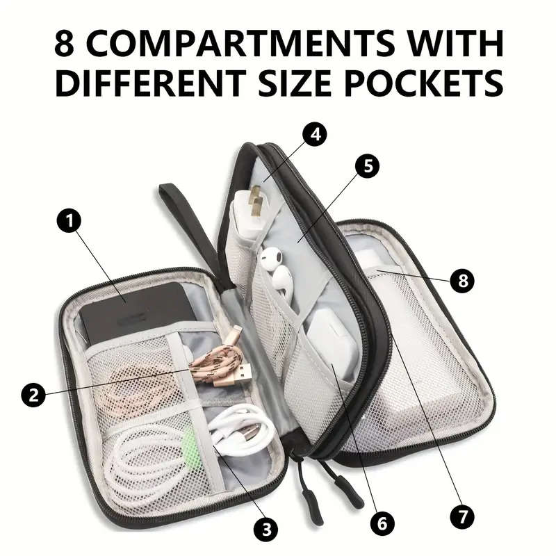 BLACK Double Layer Travel Cable Organizer bag - Polyester Electronic Accessory Box