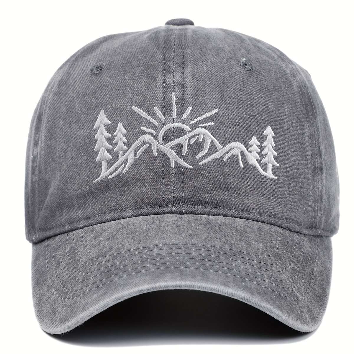 1pc Embroidered Mountain Design Baseball Cap 100% Cotton Adjustable Buckle Closure Lightweight