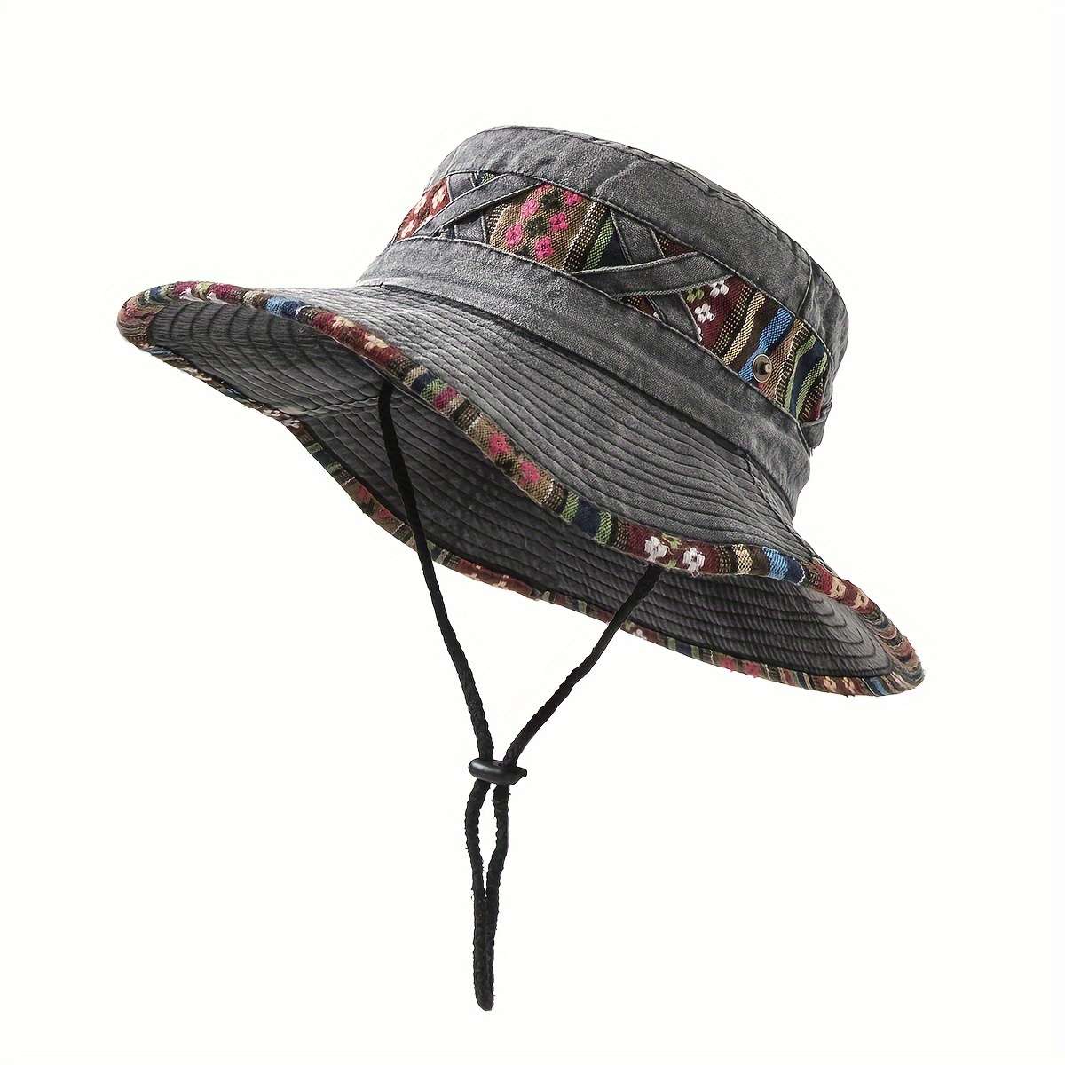 1pc Women's Denim Hiking Hat Vintage Style Outdoor Mountaineering Cap with Adjustable Drawstring