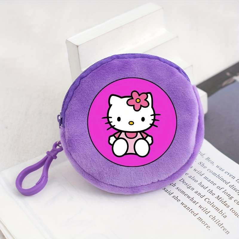 1pc Sanrio Hello Kitty Coin Pouch Round Zippered Purse Cute Plush Wallet Fashionable Keychain N