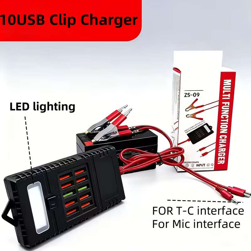10USB Port Charger Multi-Function Fast Charging Connector Alligator Clip Charger