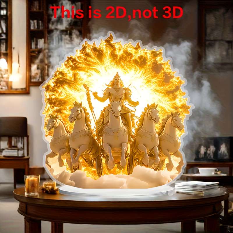 2D Flat Sun God Acrylic Sculpture Mythological Iconic Figure Theme Surreal Fantasy Decor Mul