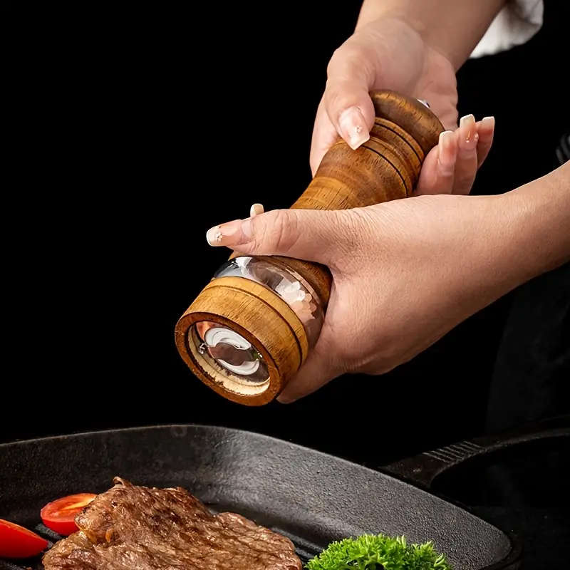 Premium Wooden Manual Pepper & Salt Grinder with Clear Viewing Window