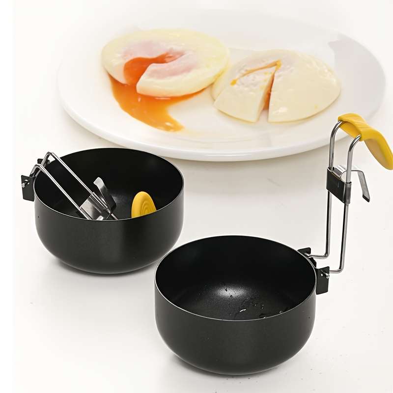 1 Set Non-Stick Folding Egg Poacher with Hanging Ear Design Round Poached Egg Maker Egg Steam