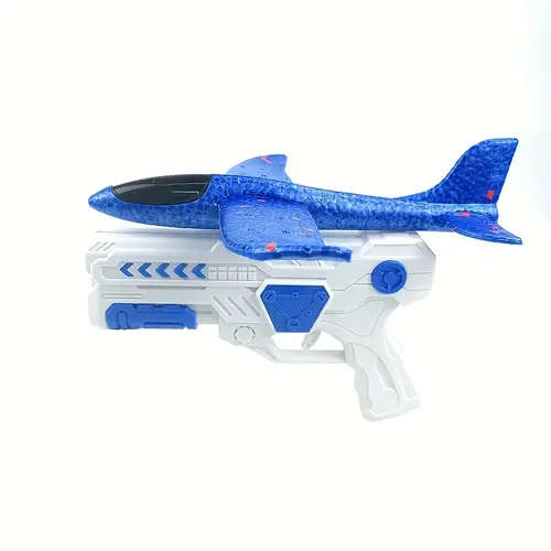 Kids' Foam Airplane Launcher Outdoor Toy For Interactive Play Blue And White Design