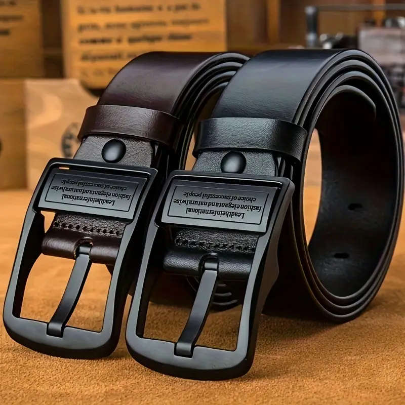 Men's Leather Belt with Black Alloy Buckle - L/XL Size