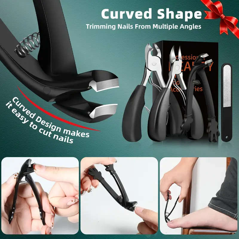 4pcs Ingrown Toenail Clippers Set Professional Heavy Duty Nail Care Tools Sharp Curved Blade Large S