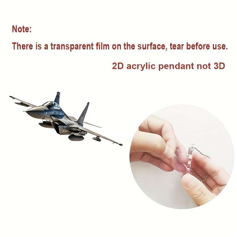 2D Flat S Plane Acrylic Military Aircraft Pendant Fighter Jet Charm For Car M