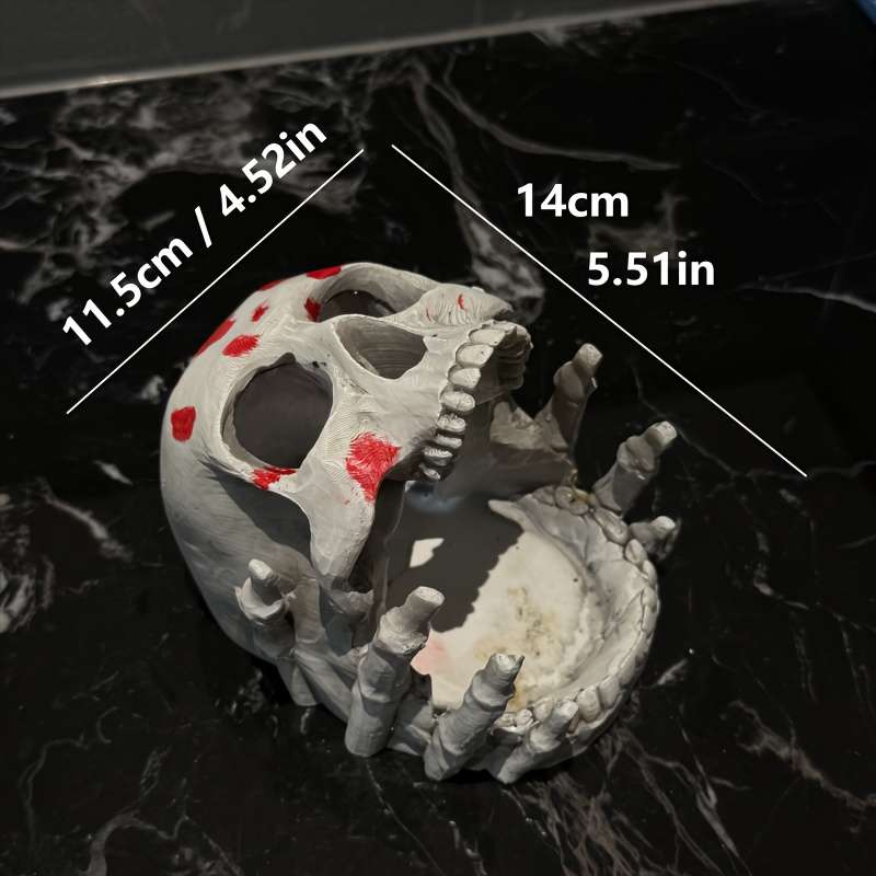 1pc Gothic Human Skull Ashtray with Reddish-Brown Splatter Design C Resin Unique Irregular Shape