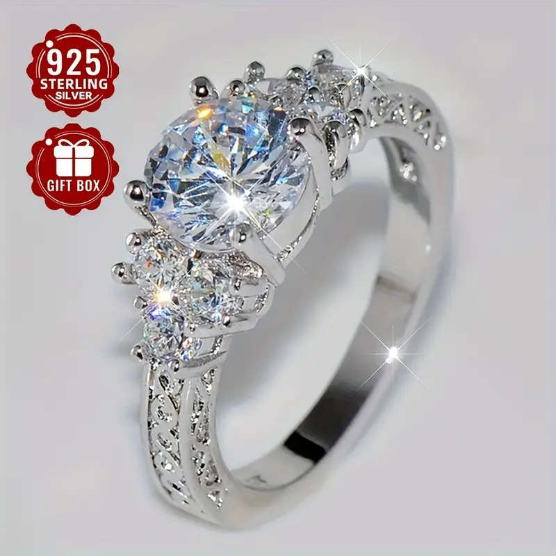 Elegant 925 Sterling Silver Engagement Ring with Sparkling Cubic Zirconia