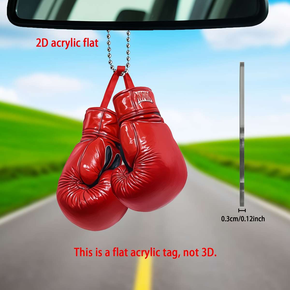 2D Flat Sporty Boxing Glove Acrylic Pendant Versatile Car Rearview Mirror Charm Keycha