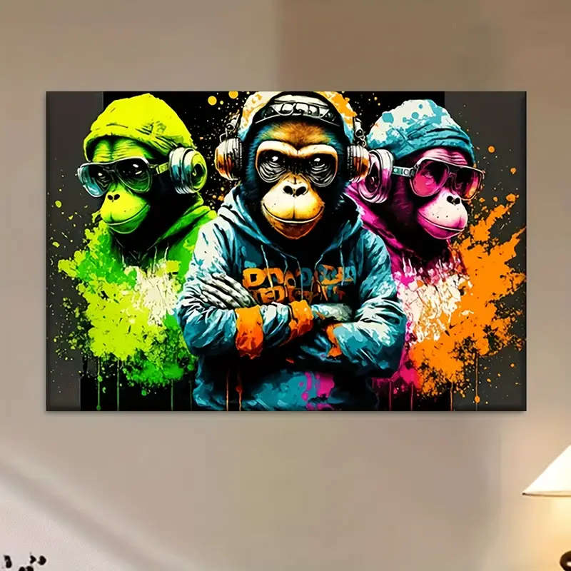 Vibrant Musical Gorilla Canvas Art - Unframed, 76.2x50.8 cm
