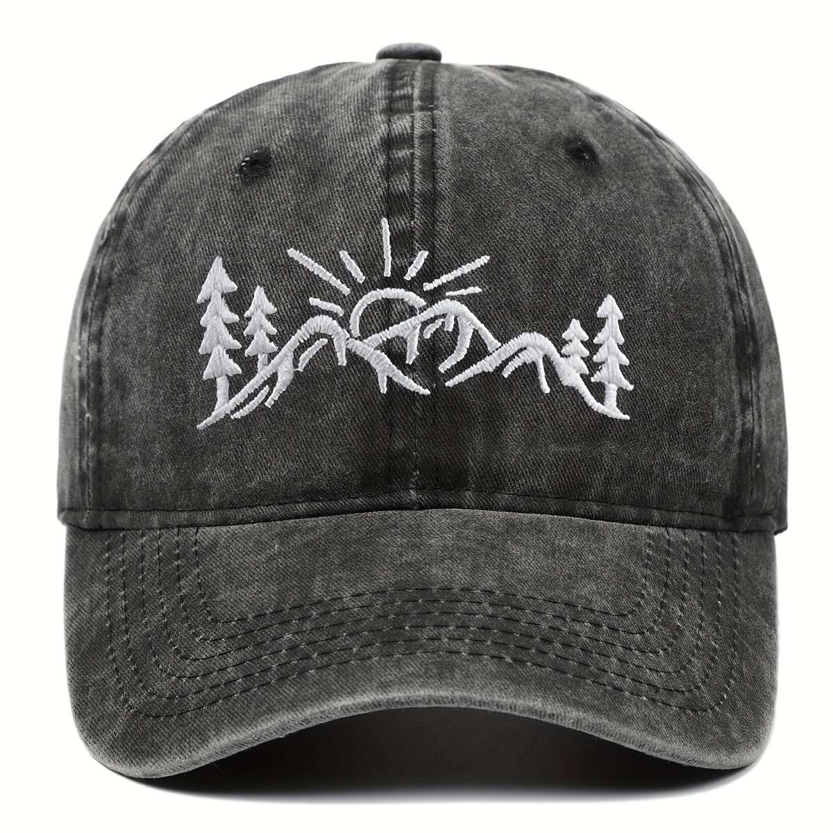 1pc Embroidered Mountain Design Baseball Cap 100% Cotton Adjustable Buckle Closure Lightweight
