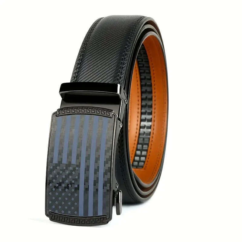 Men's Genuine Leather Ratchet Belt with Adjustable Automatic Brown 110CM