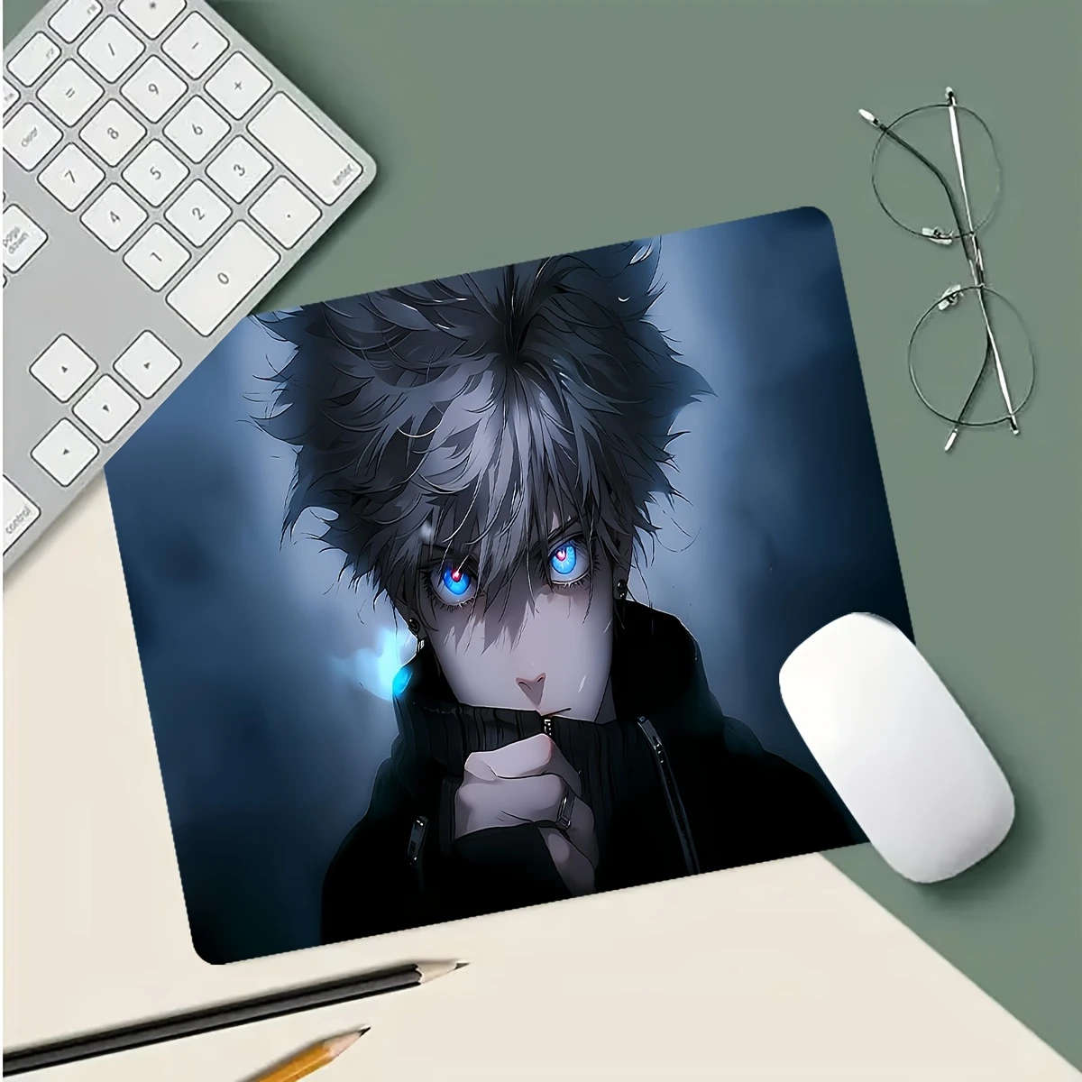 1pc 21x26cm Anime-Inspired Non-Slip Rubber Mouse Pad with Cold-Eyed Boy Design