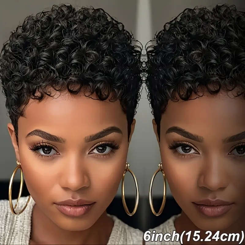 Brazilian Remy Human Hair 180% Density Short Curly Elf Wig