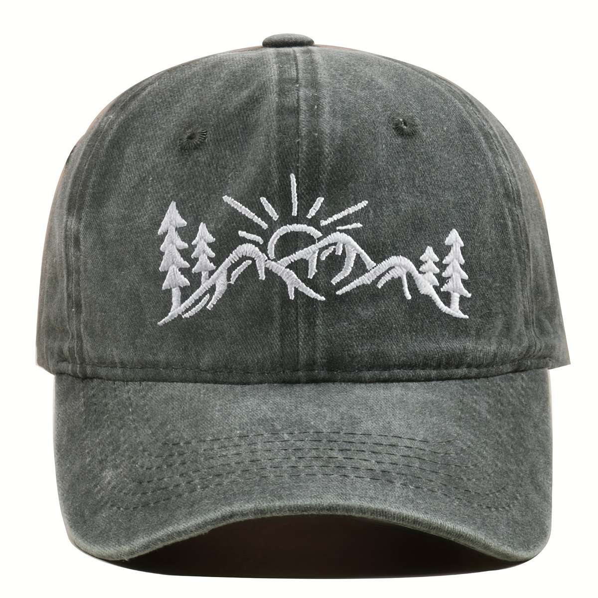 1pc Embroidered Mountain Design Baseball Cap 100% Cotton Adjustable Buckle Closure Lightweight