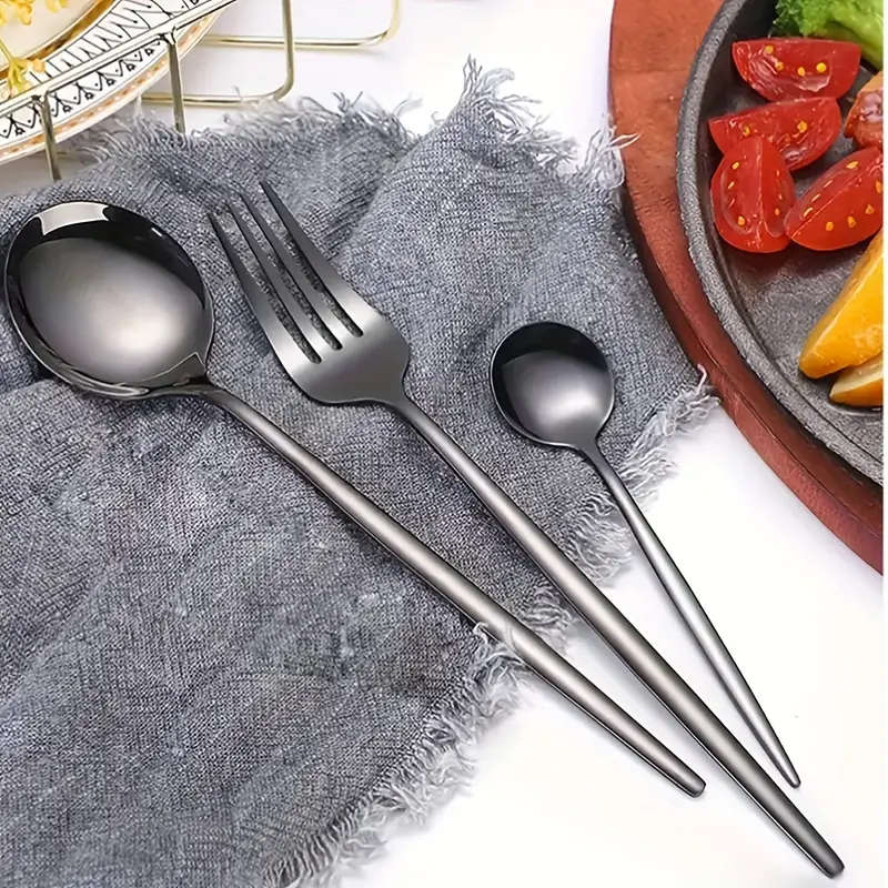 8 Piece Black Stainless Steel Cutlery Set with Knives, Forks, Spoons & Dessert Spoons