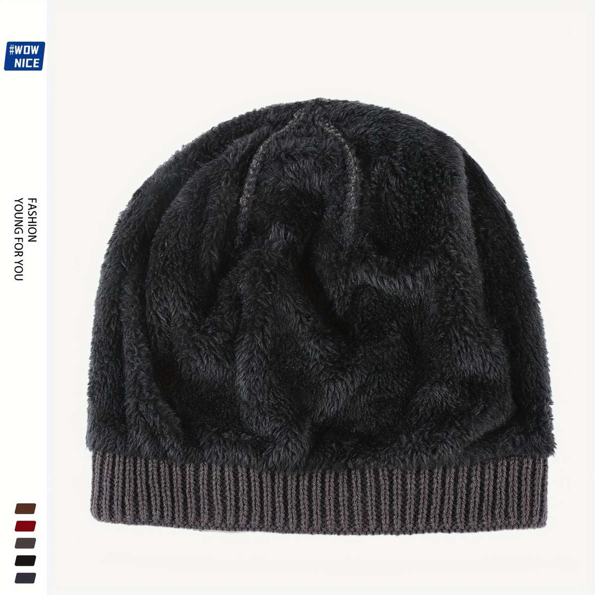 Knit Beanie with Fleece Lining Warm Windproof Acrylic Skull Cap