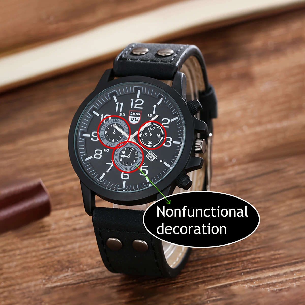 4pcs set Men's Casual Quartz Watch with Round Dial And Faux PU Leather Strap Plus Bracelets Set