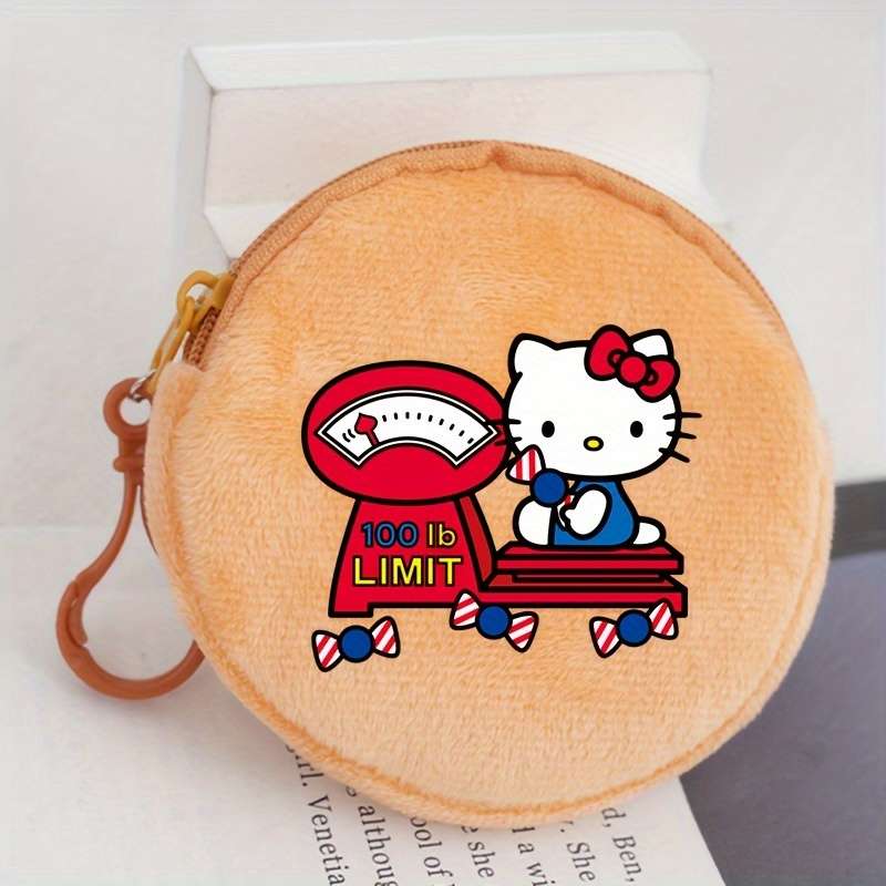 1pc Sanrio Hello Kitty Coin Pouch Round Zippered Purse Cute Plush Wallet Fashionable Keychain N