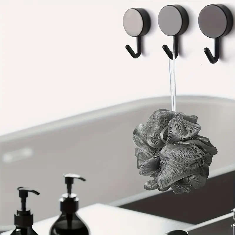 10 pcs Cute Black Adhesive Wall Hooks - No-Drill, Easy Install Plastic Hooks for Kitchen & Bathroom
