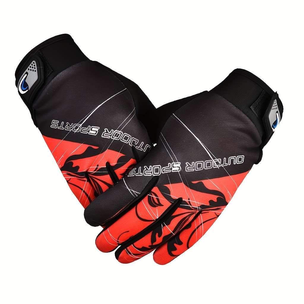 1 Pair White Block Red One Size Outdoor Sports Gloves