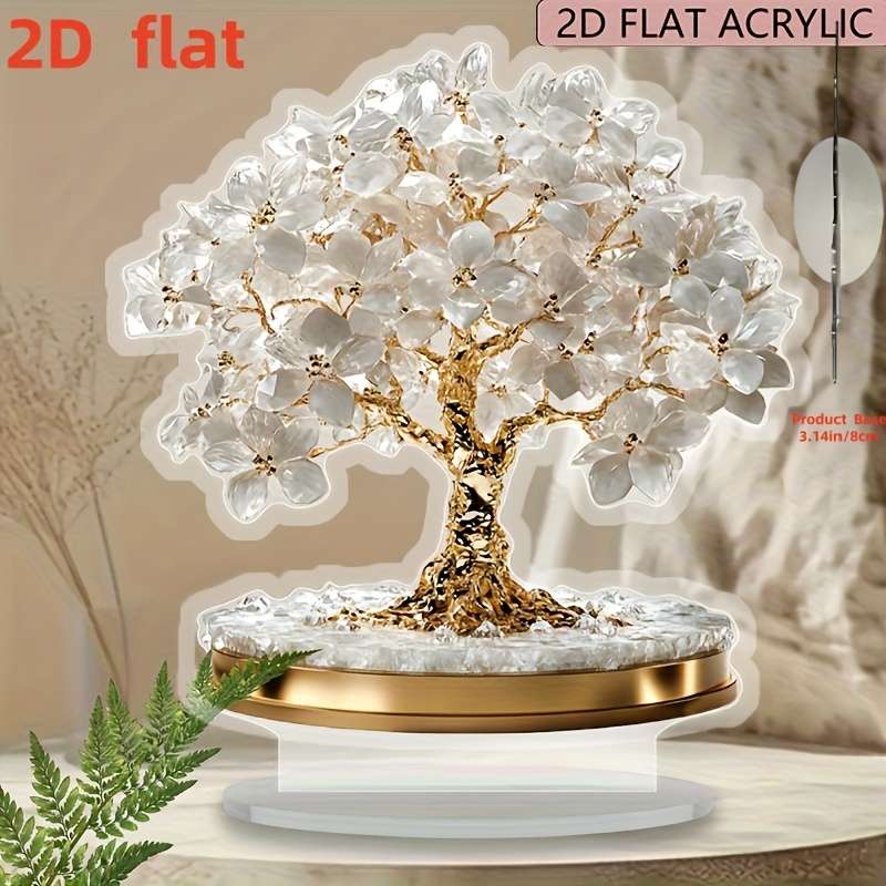 2D Flat Elegant Bohemian Cherry Blossom Acrylic Tabletop Decor Design With Golden Tr