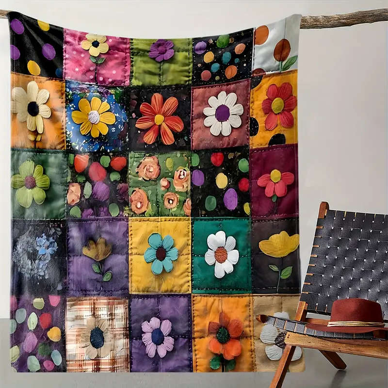 1 Handmade Floral Patchwork Throw Blanket 200CM*215CM