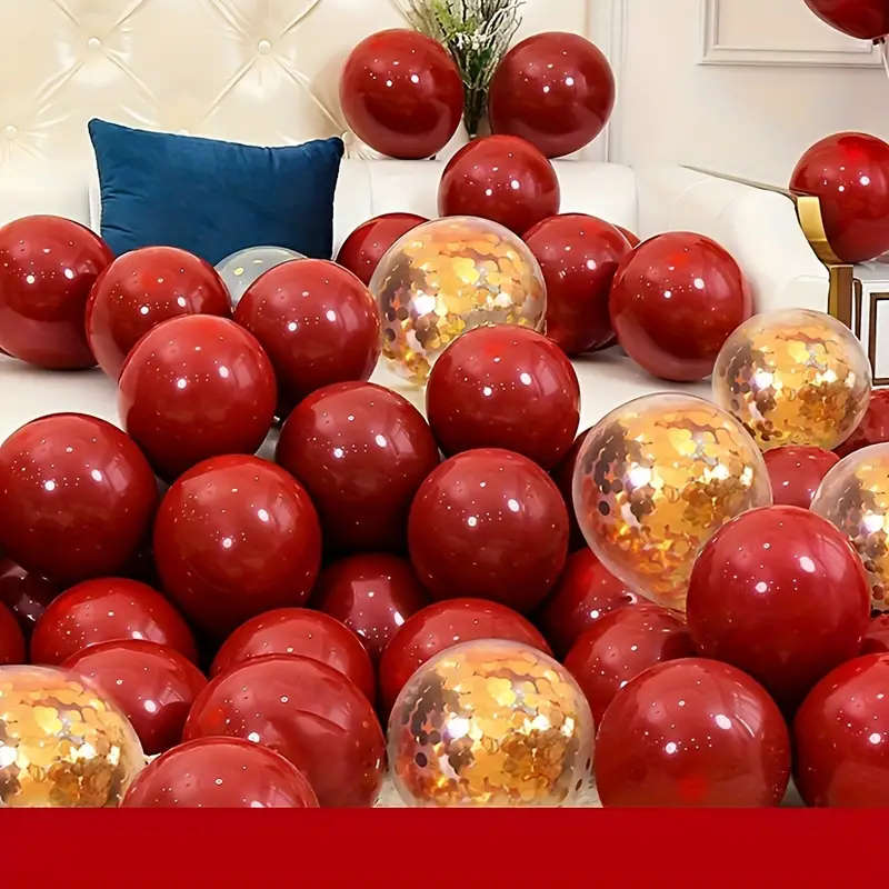 50 Red And Gold Confetti Latex Balloons