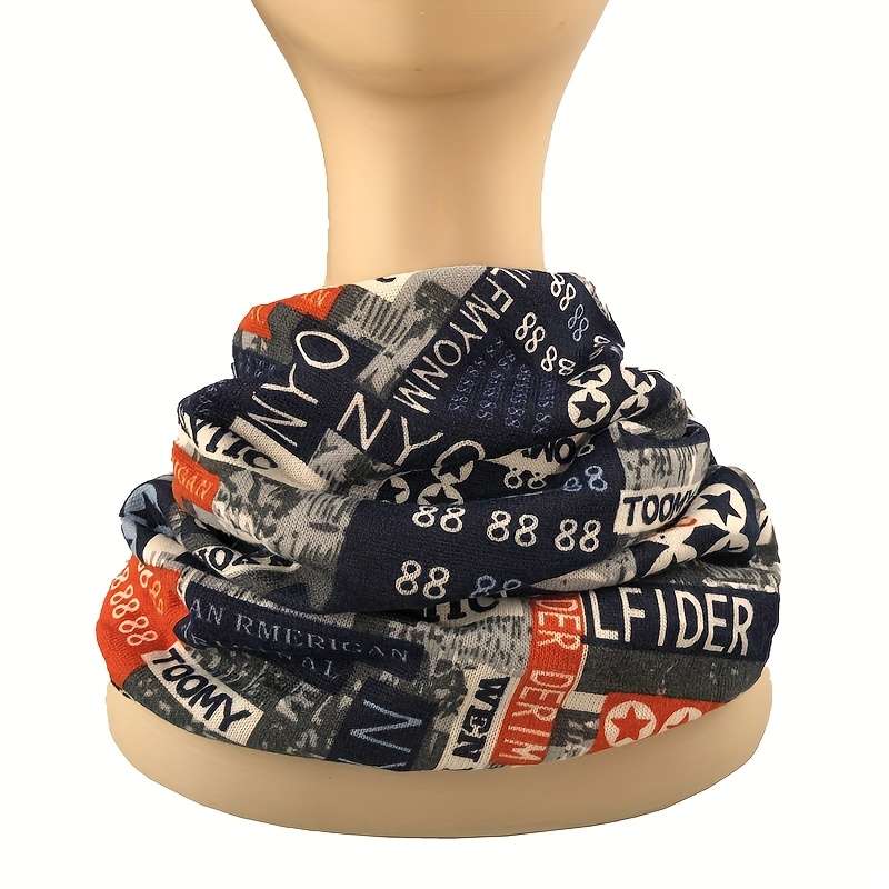 1pc Unisex Printed Beanie Hat Scarf Casual Style High Stretch Polyester with Elastane Light