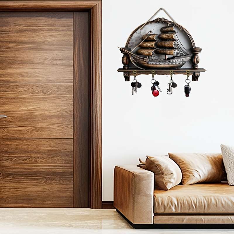 Ship Model Key Hook With Four Metal Hooks (11.81X9.84) 2D Wall Art Wall Decoration Porch De