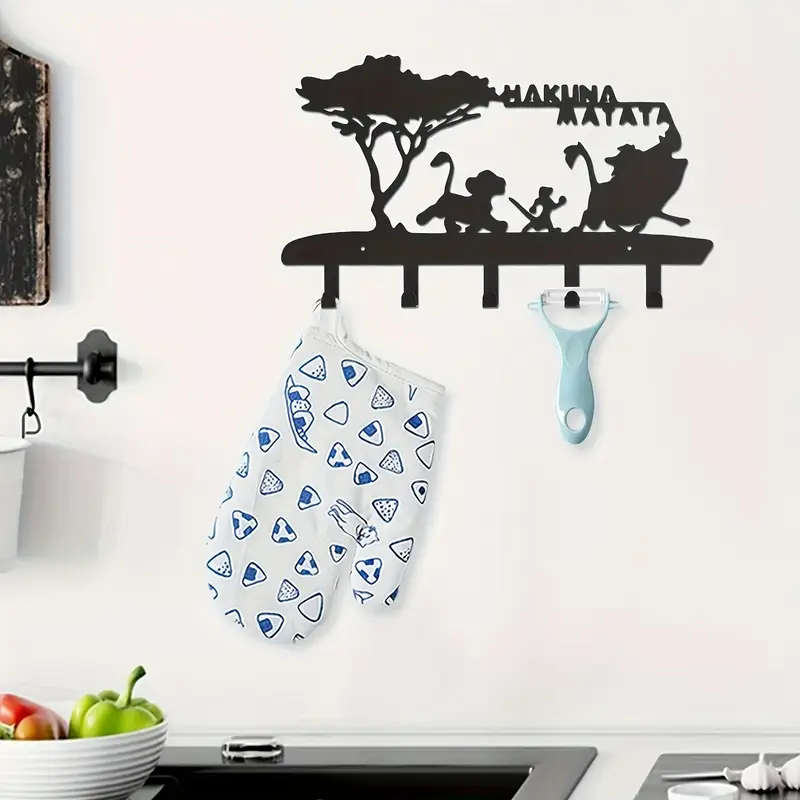 1pc Easy-Install Black Metal Key Holder With 5 Hooks - Wall Mounted Organizer Rack For Home Decor Co