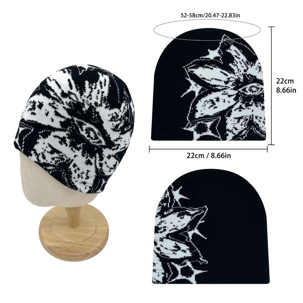 Acrylic Knit Hat Skullies Beanies With Large Jacquard Pattern Unisex Street Style Beanie Ca