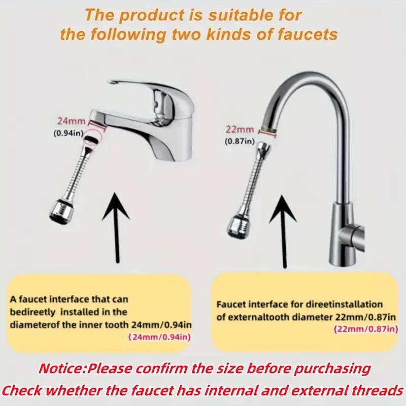 Universal 360° Rotatable Kitchen Faucet Aerator, Water Saving Anti-Splash Basin Faucet Extension