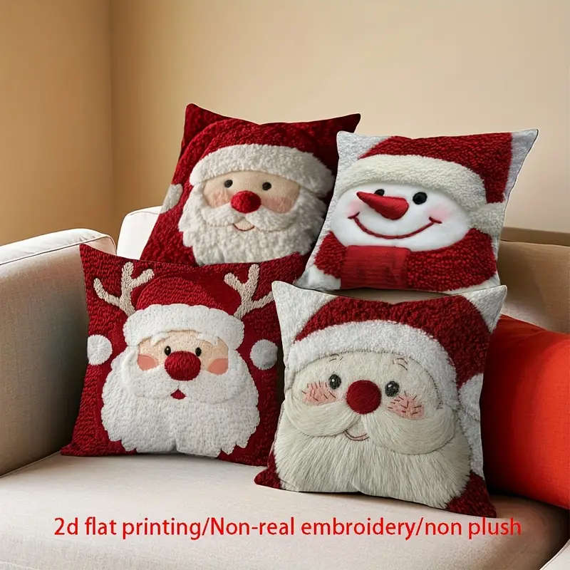 4-Piece Christmas Pillowcase Set With 2D Flat Print/Non-3D Embroidery/Non-Plush Design
