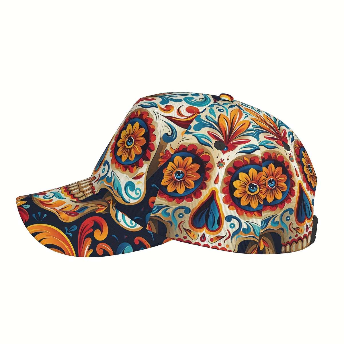 Gothic Sugar Skull Print Baseball Cap Adjustable Breathable Lightweight