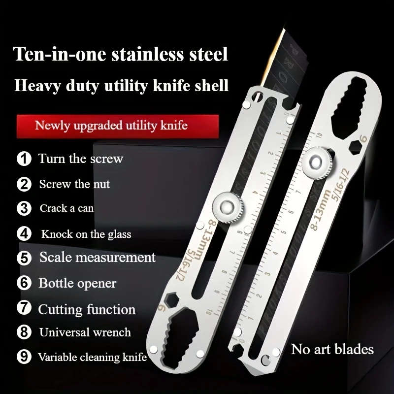 1pc Stainless Steel Precision Art Knife with Retractable Handle 10-in-1 Multifunctional Office Cutti