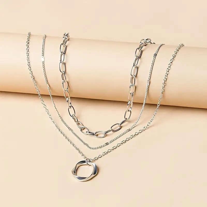 Boho-Chic 925 Sterling Silver Layered Necklace with Round Pendant
